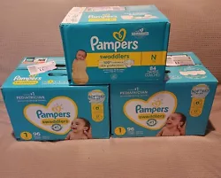 Pampers Swaddlers Newborn & Size 1 Bundle.  Two Boxes of Size 1 - 96 Count One Box of Newborn - 84 Count   (276 Diapers...