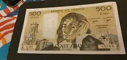 Billet de 500 Francs PASCAL 1982. Trous epinglage