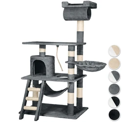 Arbre à Chat 141 cm STOKELEY, Griffoir, Grattoir, Sisal, Tronc + Corde de jeu + Hamac 86 cm x 49 cm x 141 cm TECTAKE....