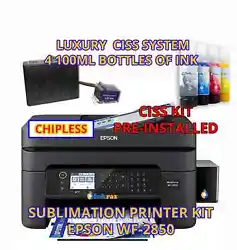 Printer is wireless and supports wireless printing including Airprint. Includes power cord and driver cd. Bottles of...