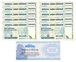10 pcs x 100 Billion Zimbabwe AGRO Banknote (aka: 