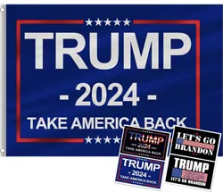 Oligei Trump 2024 Flag, 3 x 5 Feet Trump Flag Take American Back with 4 Pcs Trump 2024 Sticker, Polyester Fiber Trump...