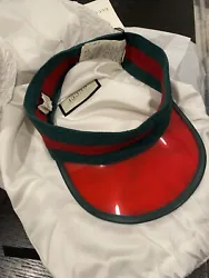 Gucci Unisex Red Vinyl Visor Hat w/Green Red Banded Headband M/58 cm 576251 3174. See as a picture. Brand new with tag...