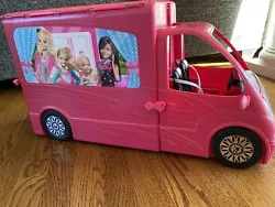 Barbie Pop up Camper RV Vehicle Kids Toys Activity Play Kitchen Bathroom Playset. Front of camper has been repaired see...