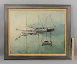 It depicts several sailboats moored in Rockport Harbor on a still, hazy morning. …… Ruth Jewell (1908-1999) was a...