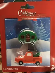 Cobblestone Corners Christmas Village Miniatures Vintage Red Truck Camper Tree.