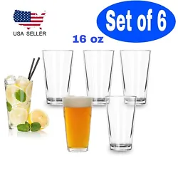 16 oz. PINT GLASSES set of 6 classic beer glasses.PREMIUM GLASS – This high quality, crystal clear highball cocktail...