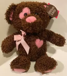 Chocolate Scented Teddy Bear with Pink Hearts & Pink Ribbon. Chocolate Scented. Stuffed Plush Animal. 15
