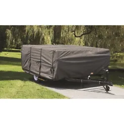 The cover fits 10- to 12-foot-long pop-up campers. The cover’s top is made of a three-layer material (outer layers...