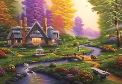 Paths lead through the garden and follow along a stream where a swan is swimming along. This picturesque puzzle sure is...
