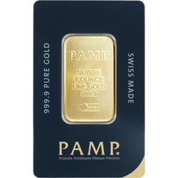 Gold Bar - PAMP Suisse - Ridged - 999.9 Fine in Sealed Assay Card. The reverse bears the PAMP SUISSE logo and an...