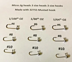 This listing is unpainted micro jigs 1/64oz, 1/80oz, and 1/100oz. You can have 3 different size Mustad hooks #6, #8,...
