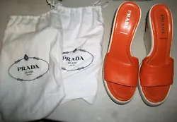 This Is For A Beautiful Pair Of PRADA Wedges Made In Italy. These Have Fish On The Heels. The Inside Of The Shoe Is 11