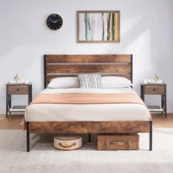 Wood grain pattern on the headboard adds a natural accent. High-quality steel slat support firmly supports your...