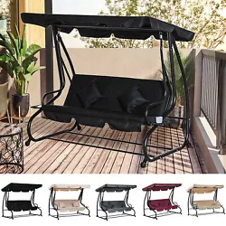 The Outsunny 3 seat outdoor free standing covered swing bench with adjustable canopy is equipped with three comfortable...