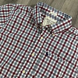 Abercrombie & Fitch Muscle Shirt Mens L Plaid Long Sleeve Button Down Maroon/GreyVery good condition. Gently used. See...