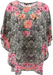 Fabrication: woven Features: allover print, scoop neckline, curved hem, seam detail provides shape Fit: relaxed fit;...