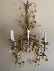 Approximately 41” high 11” deep 25” wide Monumental tole 5 arm electric candelabra. Gorgeous piece dripping in...