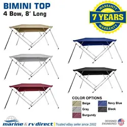 PREMIUM Bimini Top Boat Cover 4 Bow 8ft. Our 600 Denier Waterproof Fabric is Waterproof, UV Protected and has a 7-Year...