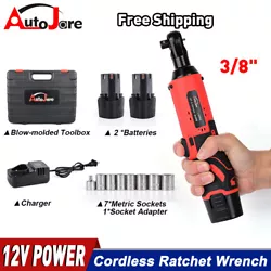 1 x Electric Ratchet Wrench. 2 x 12V Battery. Comfortable holding With battery indicator light,LED light on the front...