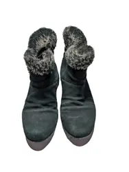 Khombu Lisa Boot 8 Black Mid Calf Heeled Faux Fur Man Made materials zipper closure Used condition - there are some...