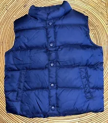 Lands End Puffer Down Vest Navy Blue Sz Child Medium 5-6.  This packable warm down filled vest has been gently worn and...