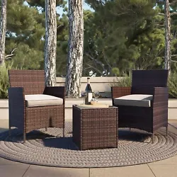 Classy Design- Patio set features a classy and comfortable fabric cushion, which matches with a rich Rattan material....