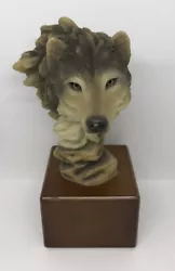 Stephen Herrero Sculpture Wolf 6” 1996 Small Wolf-Keen Eye. Used, has chips on wooden pedestal. Check photos for...