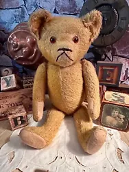 He stands 18” tall, is fully jointed, stuffed with excelsior and has gold mohair and a humpback. Has a large,...