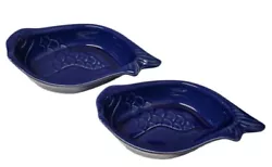 Set Of 2 Appolia France Cobalt Blue Fish Individual Baking Dishes. Excellent condition.