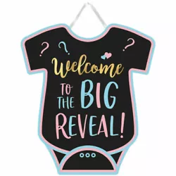 Welcome to the Big Reveal Baby Shower Welcome Sign Cardboard 31cm x 35cm with hanging ribbon .