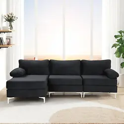 Casa Andrea Milano Modern Large Velvet Fabric Sectional Sofa, L-Shape Couch with Extra Wide Chaise Lounge, Navy. Type...