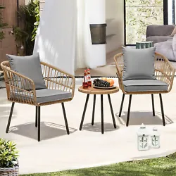 Chair Material:PE Rattan+Steel. Color :Grey Cushion+Beige Rattan. Perfect for Indoor, outdoor patio, porch, poolside...