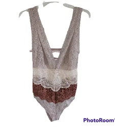 Free People Not Yours Bodysuit Lace Latte Combo.