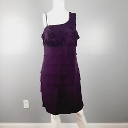 En Focus Studio tiered bodycon dress in purple with floral accents - bust has light padding, no wires. Length 37