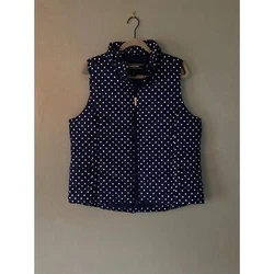 Lands End blue & white polka dot full zipper puffer vest size large. Insulation 80% down/20% feather with a polyester...