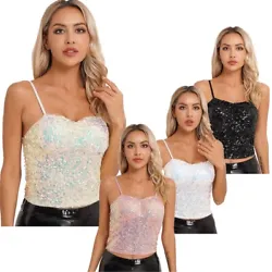 Sparkling sequin camisole sparkles under the light to make you eye-catching and charming in the crowd. Material : 60%...
