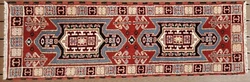 23 x 69 Vintage Caucasian Tribal Handmade Oriental Wool Runner Rug Red Blue.