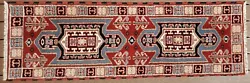 23 x 69 Vintage Caucasian Tribal Handmade Oriental Wool Runner Rug Red Blue.