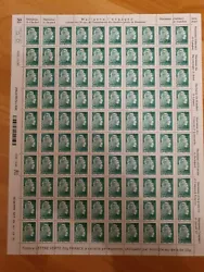 Feuille de 100 timbres lettre verte surchargée marianne lengagėe 50 ans gravés.