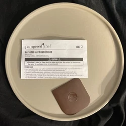 The Pampered Chef Stone Round Personal Size Pizza Pan #1387 8.5 Inches 22cm. With scraper and owner’s Manual New...