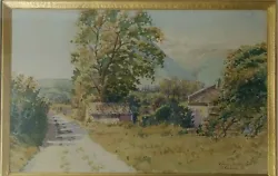 Scenary of a walk in Varces village near Grenoble. Tableau Ancien Aquarelle. J. Garden 1910.