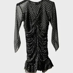 New Zara Women Black Tulle with Silver Metallic Polka Dot Mini Dress SZ L. Zara Festive Season Polka Dot DressRuching...