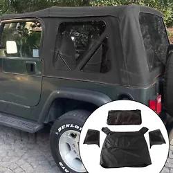 Fit for1997-2006 Jeep Wrangler TJ. Window Type: Tinted. Water Resistance Level：Waterproof. 1 roof and 3 zippered rear...