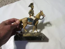 VINTAGE SOLDIER ON HORSE MARBLE BASE DEPOSE ITALY SCULPTURE FIGURINE