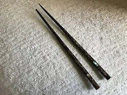 VERY OLD ENAMEL AND MOTHER OF PERL CHOPSTICKS, ONE HAS TIP BROKEN OFF, STILL CAN USE FOR FOOD AND HAIR, LOVELY STICKS....