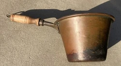 Tapered Copper Pot with Wood Handle metal loopNumber ‘1’ Stamped on handle No Maker’s Mark