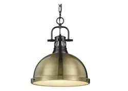 Golden Lighting Duncan 1-Light Pendant with Chain with Black Aged Brass Shade.