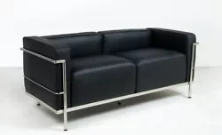 Le corbusier LC3 design (reproduction) love seat in black or white Genuine Italian leather (premium leather). - Genuine...