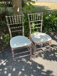 Set Of 2 Lucite Faux Bamboo Clear Rose Tinted Chairs With Removable Cushions. These are in excellent used condition....